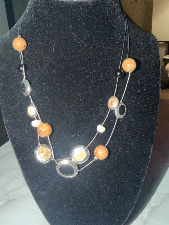 & Other Stories Jewelry - & Other Stories Orange Beaded Layered Necklace with Silver Rings